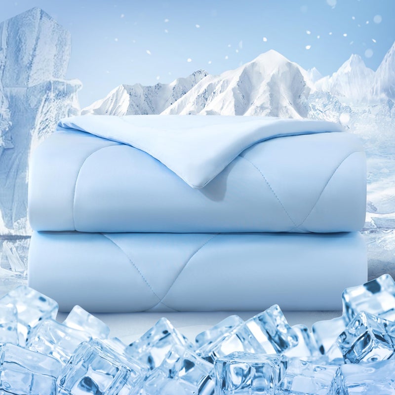bedsmile Cooling Comforter Queen Size  Double-Sided Cold Tech Fabric Quilted Bed Comforters Cooling Blanket for Hot Sleepers  Breathable Lightweight Summer Bedding  All-Season Ice Blanket  Blue - Image 1